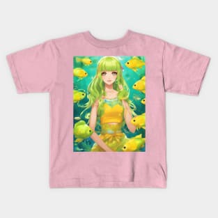 anime girl  collorfull with fish manga Kids T-Shirt